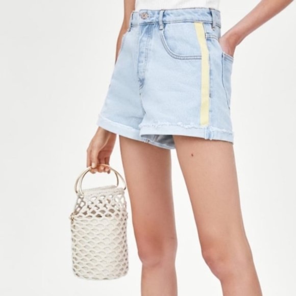 ZARA High Waisted Light Wash Yellow Stripe size 4 - Picture 1 of 5